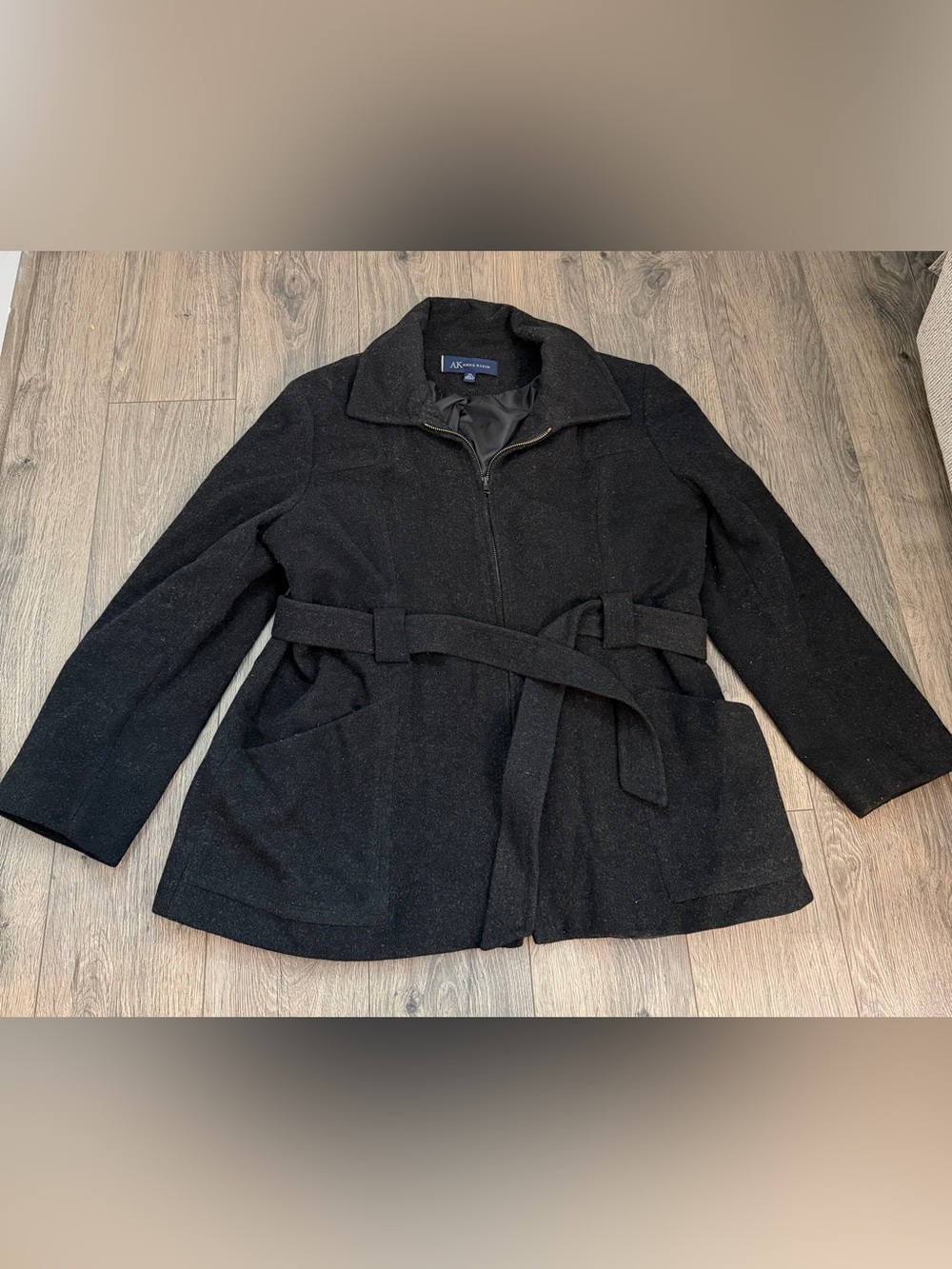 Anne Klein Black Belted Wool-Blend Coat size PXL